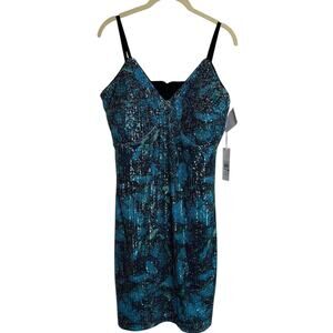 Y2K Sequin Slip Dress Size 12 Blue Green Black Party Prom Babydoll Cocktail